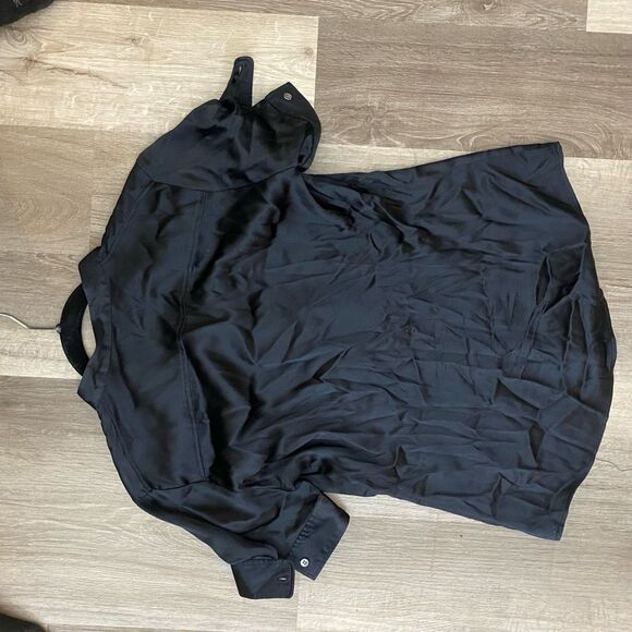 Theory Ebina Black Satin Silk/Spandex Ruffle Blouse Shirt, Sz Large, MP $295 - Picture 6 of 8